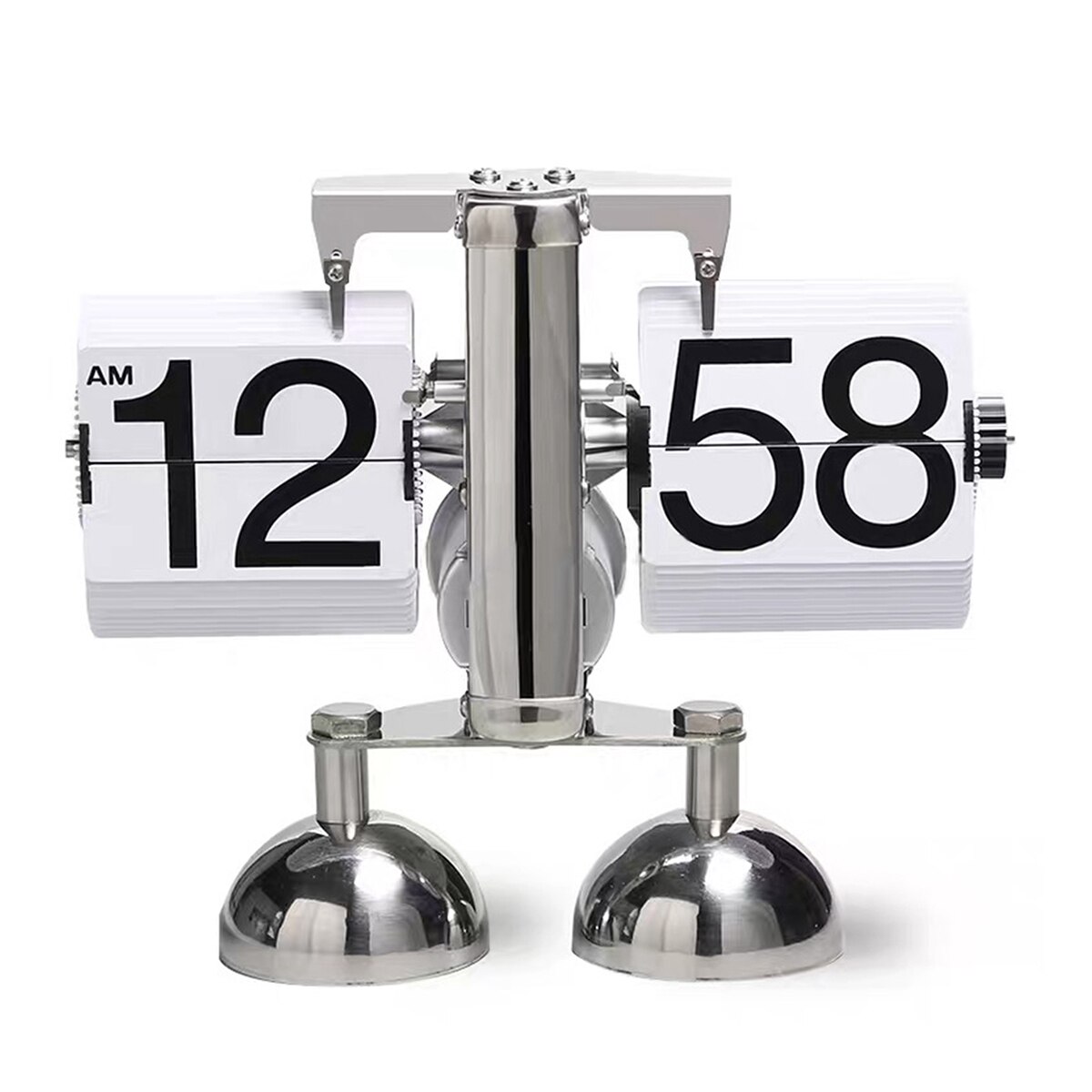 Stainless Steel Flip Digital Clock Small Scale Table Clock Retro Flip Clock Flip Internal Gear Operated Quartz Clock Am Pm Decor: Double pivot White