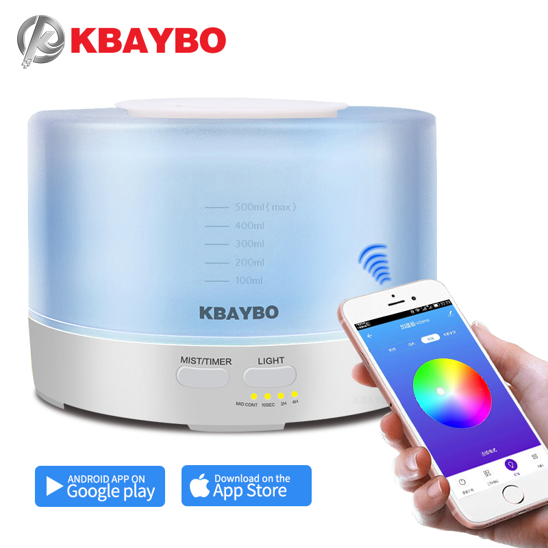Kbaybo 500Ml Aroma Diffuser Met App Afstandsbediening Aroma Luchtbevochtiger 7 Kleur Led Licht Elektrische Aromatherapie Cool Mist maker