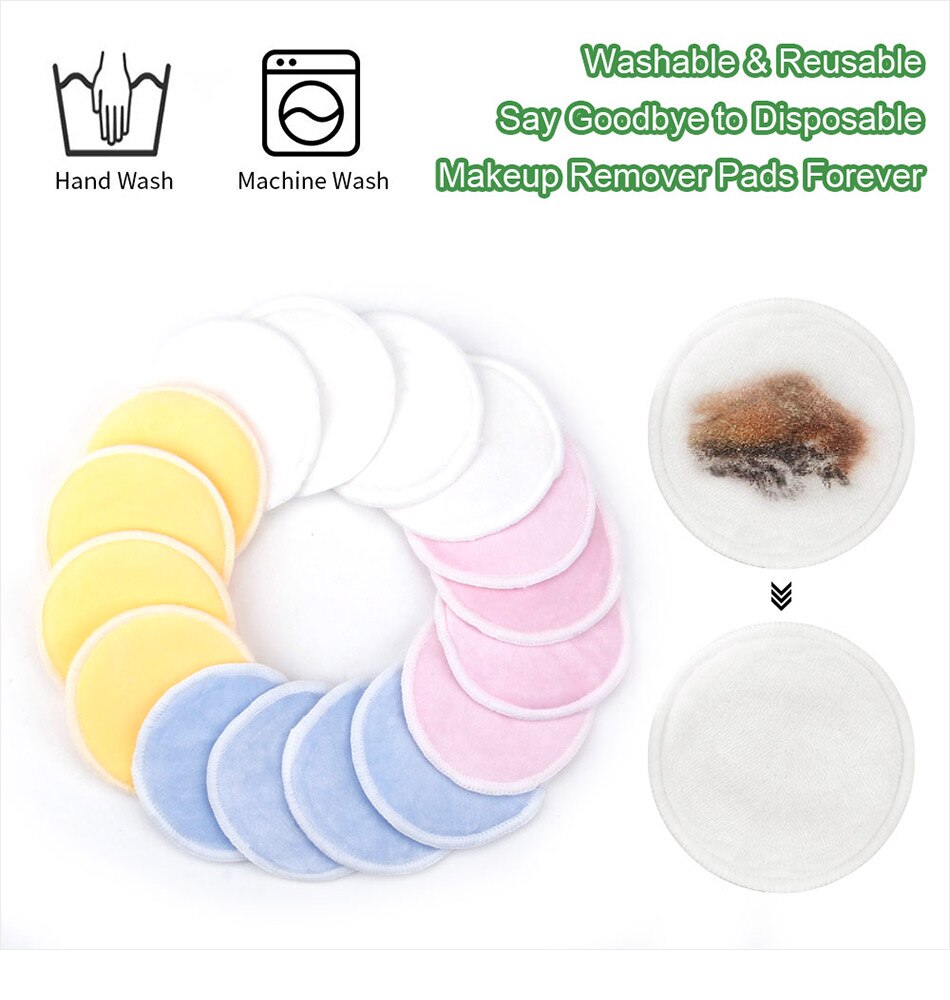 Herbruikbare make-up pads, wasbare reinigingspads van katoen, microvezel make-up remover, bamboe gezichtspads met waszakje van netstof