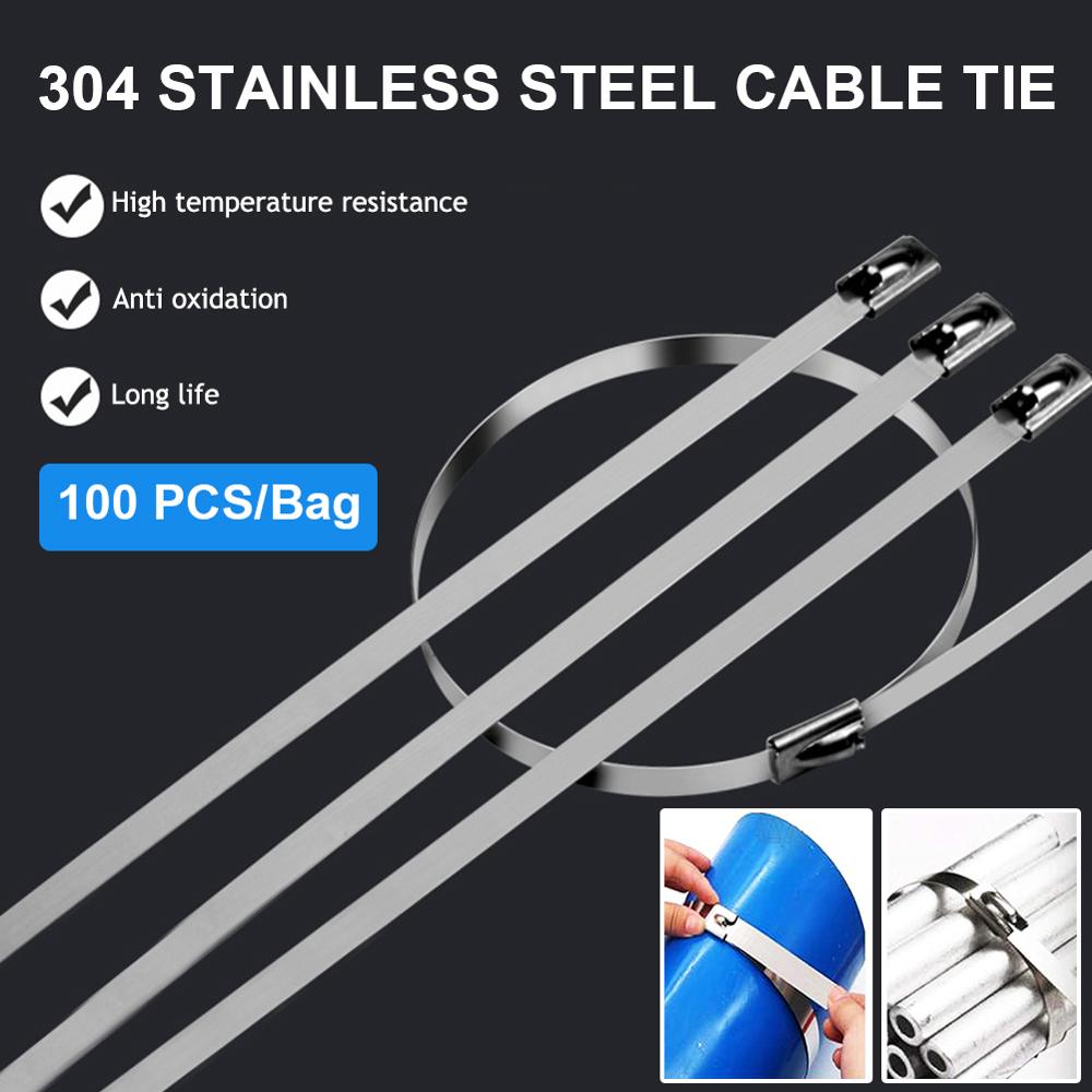 100PCS Multi-Purpose Locking Cable Metal Zip Ties Stainless Steel Cable twist Ties Locking Metal Zip-Exhaust Wrap Coated
