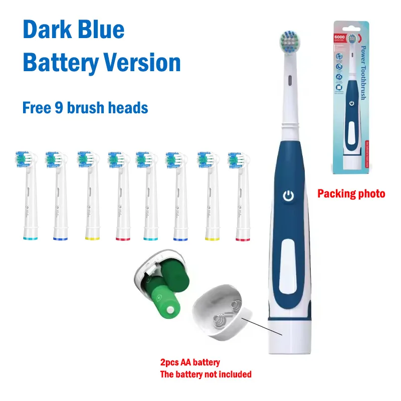 Cepillo de dientes eléctrico sónico redondeado, cepillo de dientes vibratorio 3D, rotación, cuidado de las encías, cabezales de cerdas suaves, batería, blanqueamiento dental: Blanco