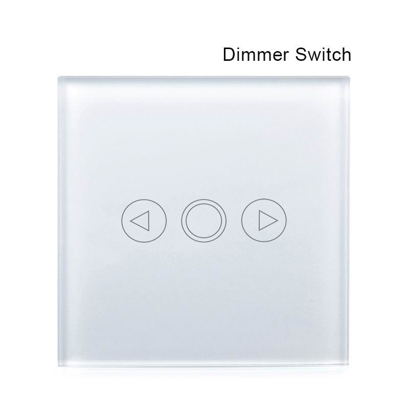EU Standard 1 Gang 1 Way LED Dimmer Switch 220V, Crystal Glass Touch Panel Dimmer, Smart RF Switch for smart home module 433mhz: WHITE