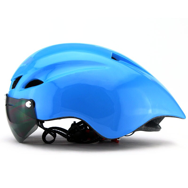 290g aero tt cykelhjelm beskyttelsesbriller cykling racercykel sportssikkerhed tt hjelm i skimmel cykel beskyttelseshjelm: Blå