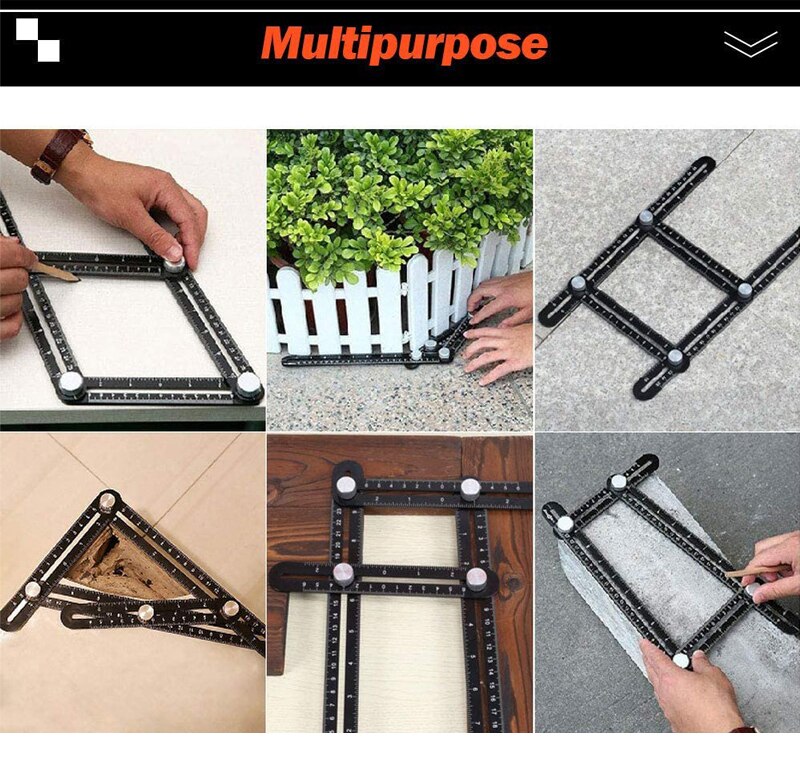 Metal vinkel lineal finder måle lineal aluminiumslegering 6- gange perforeret form skabelon værktøj izer locator bor guide flise hul