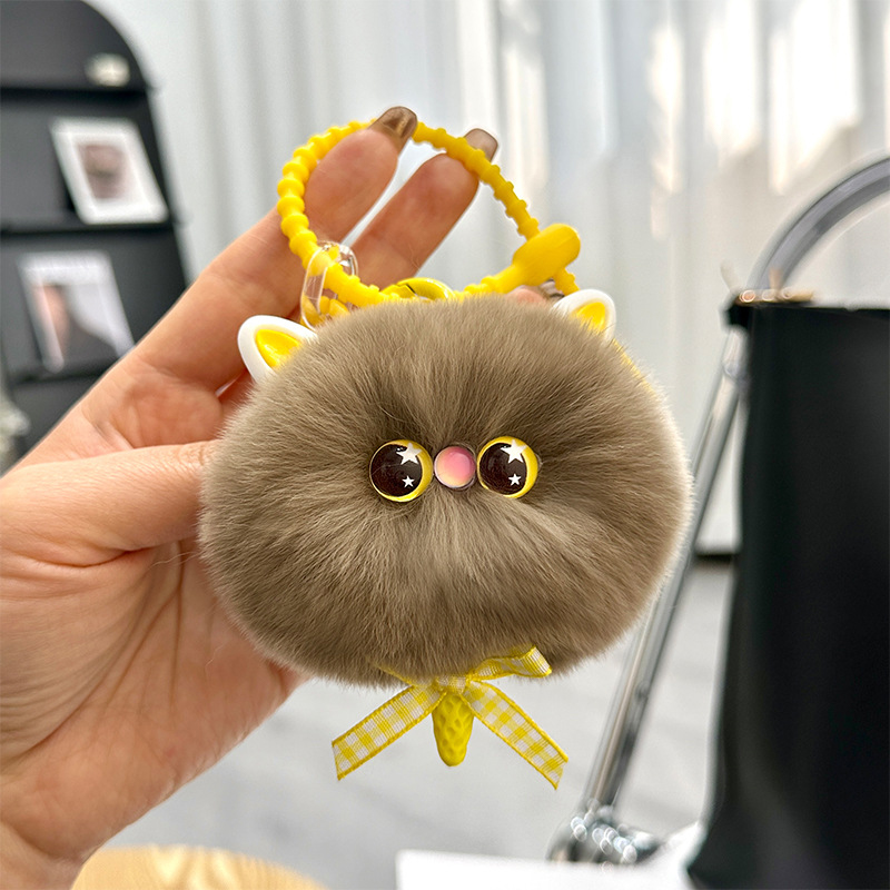 Cute Fluffy Rabbit Keychain Ring Plush Pompon Bunny Bag Pendant For Couple Car Key Ring Jewelry