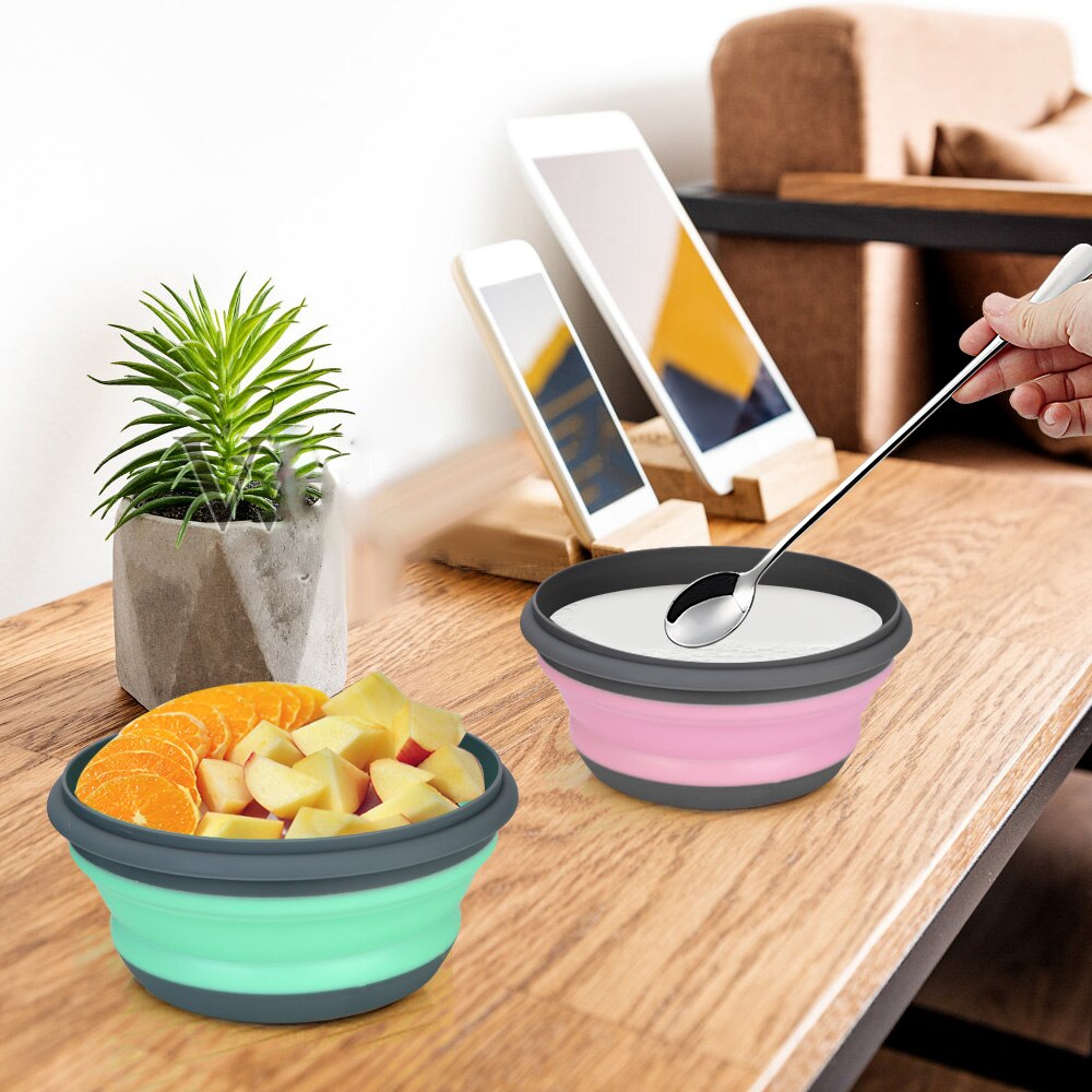 Draagbare Siliconen Servies Opvouwbare Slakom Met Deksel 3 Stks/set Voedsel Container Vouwen Lunchbox Kom Sets Vouwen Kom