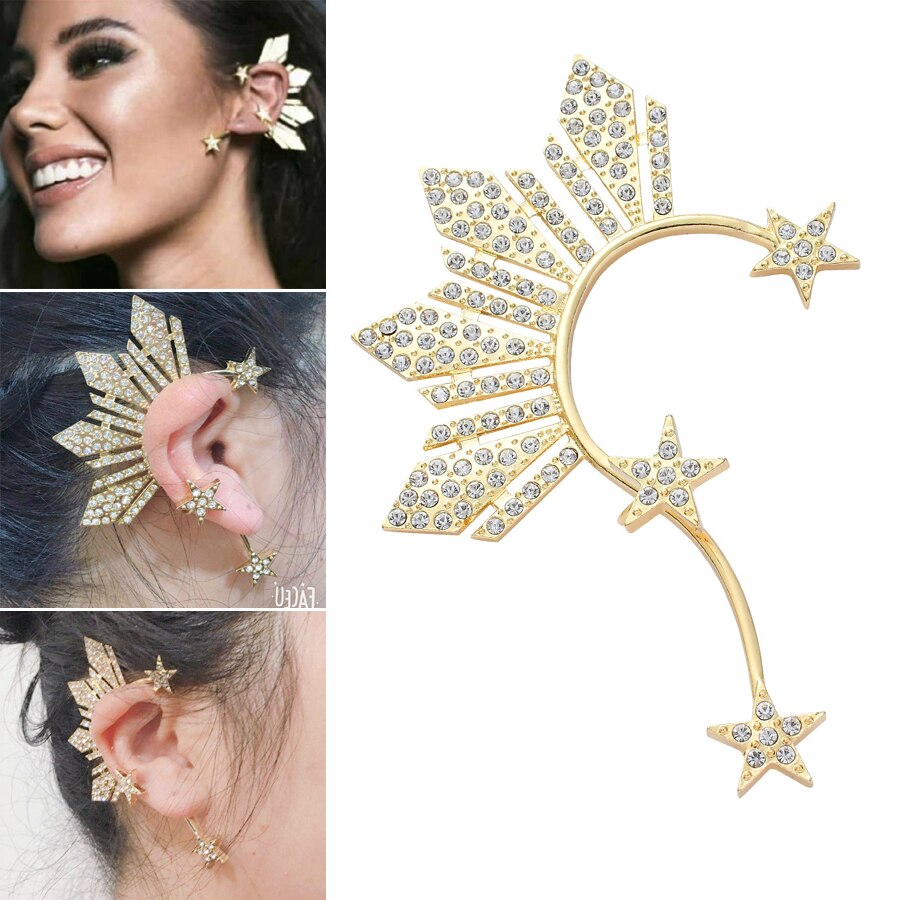1 stk rhinestone stars manchet klips på øreringe uden piercing kvinder guld farve krystal store øre manchet smykker