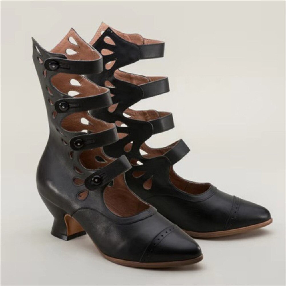 Zapatos de tacón con punta pintada para mujer, calzado de estilo gótico, color negro sólido, ,: 9.5