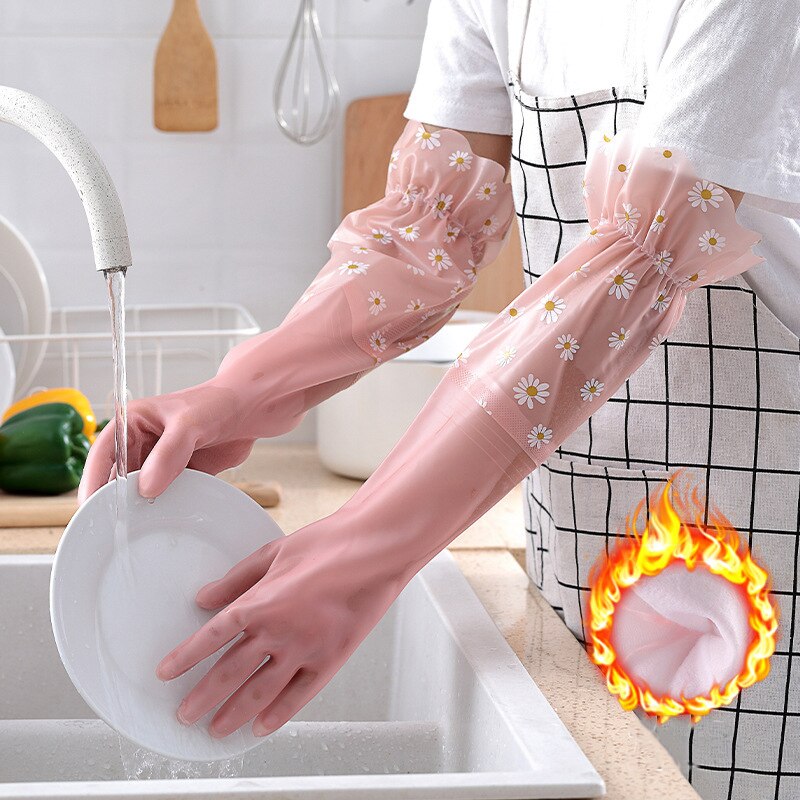Haushalts Handschuhe Gummi Wasserdicht Geschirr Handschuhe Dicke Warme Arbeit Handschuhe Dauerhaft Öl-nachweisen Schlecht Küche Reinigung Werkzeuge: P elastisch Manschette wolle