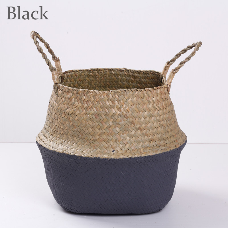 Foldable Basket Weaved Storage Baskets with Handle Laundry Toys Sundries Organizer Rattan Flower Pots Container Storage Supplies: XL / green