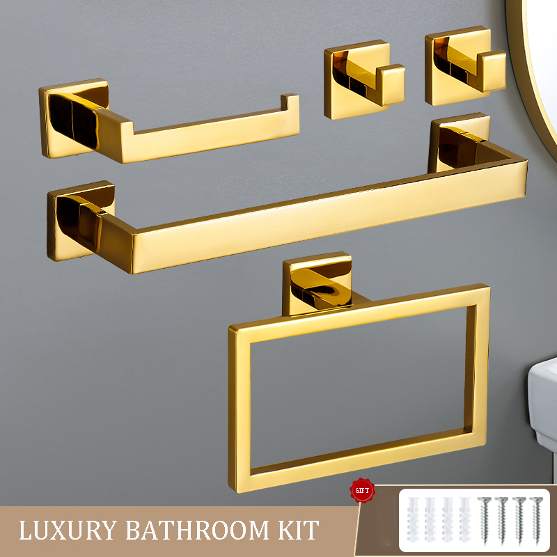 Gepolijste Gouden Badkamer Hardware Set Accessoires Haak Handdoek Bar Toiletpapier Houder Handdoek Ring Badhanddoek Houder Badkamer Set