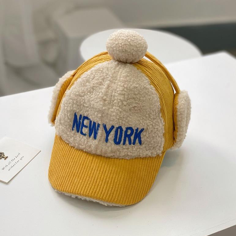 Doitbest snapback hat barn drenge piger baseball kasketter hip hop kasket york bogstaver vinter varme børn solhatte børn øreklap kasket: Gul