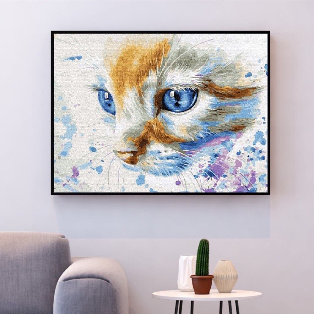 HUACAN, pintura por números, Kits pintados a mano de gatos, pintura al óleo DIY de lienzo para dibujar por números, decoración para el hogar,