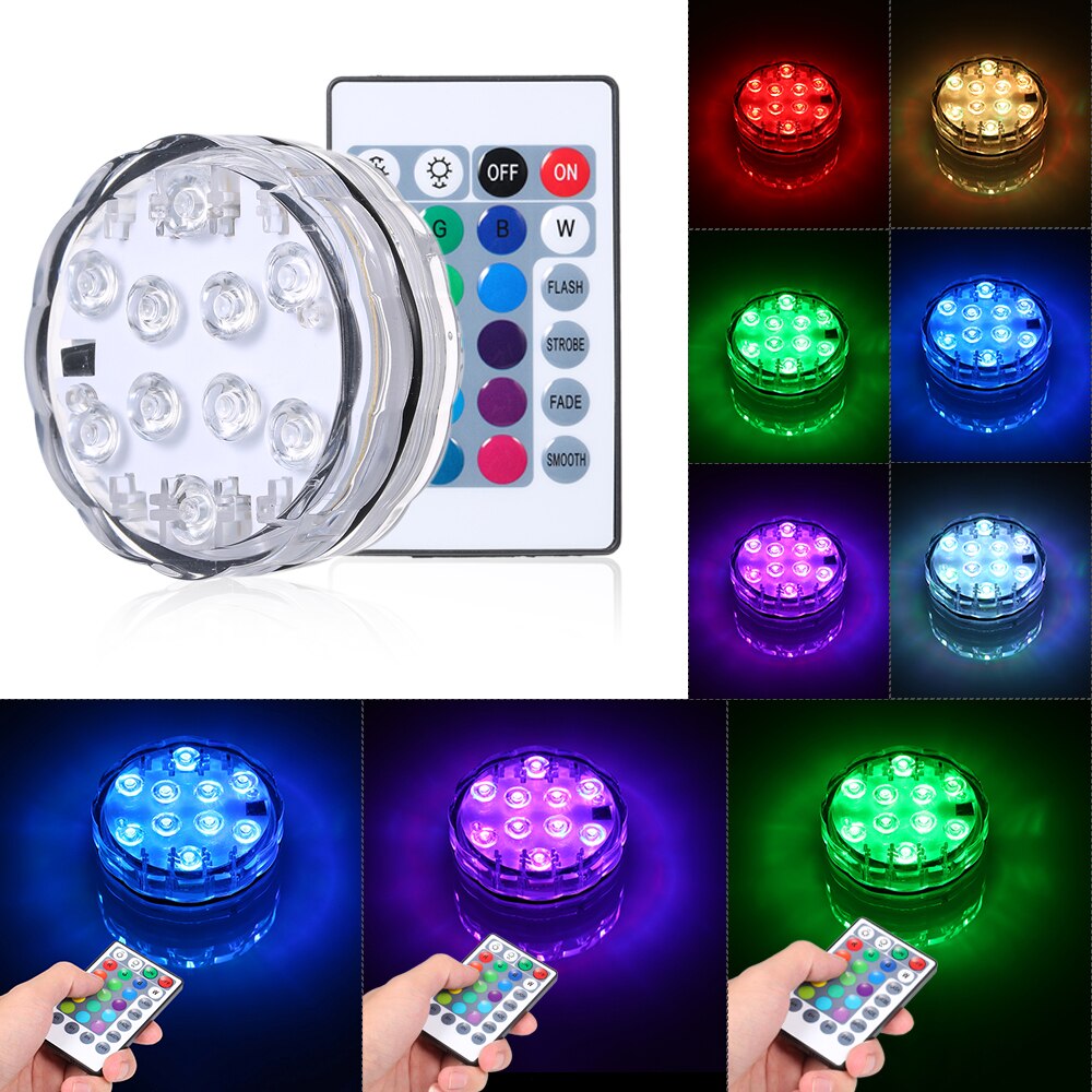 10 Led Remote Controlled RGB Submersible Light Battery Operated Underwater Night Lamp Outdoor Vase Bowl Garden Party Decoration
