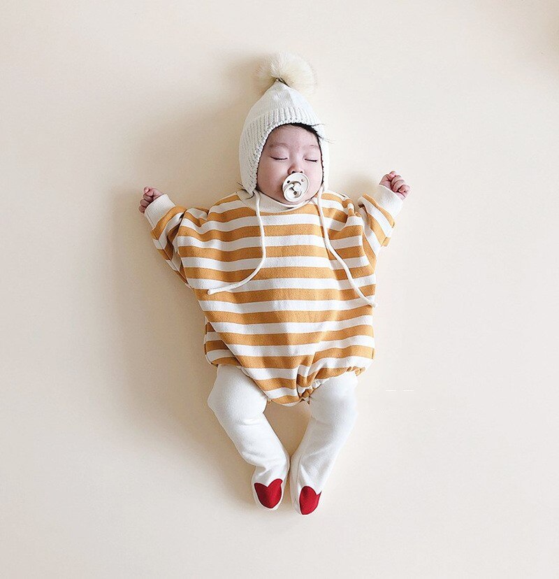 3169 Baby Winter En Lente Herfst Koreaanse Baby Kleding Peuter Jongens Meisje Gestreepte Katoenen Romper Outfits Sweatershirt