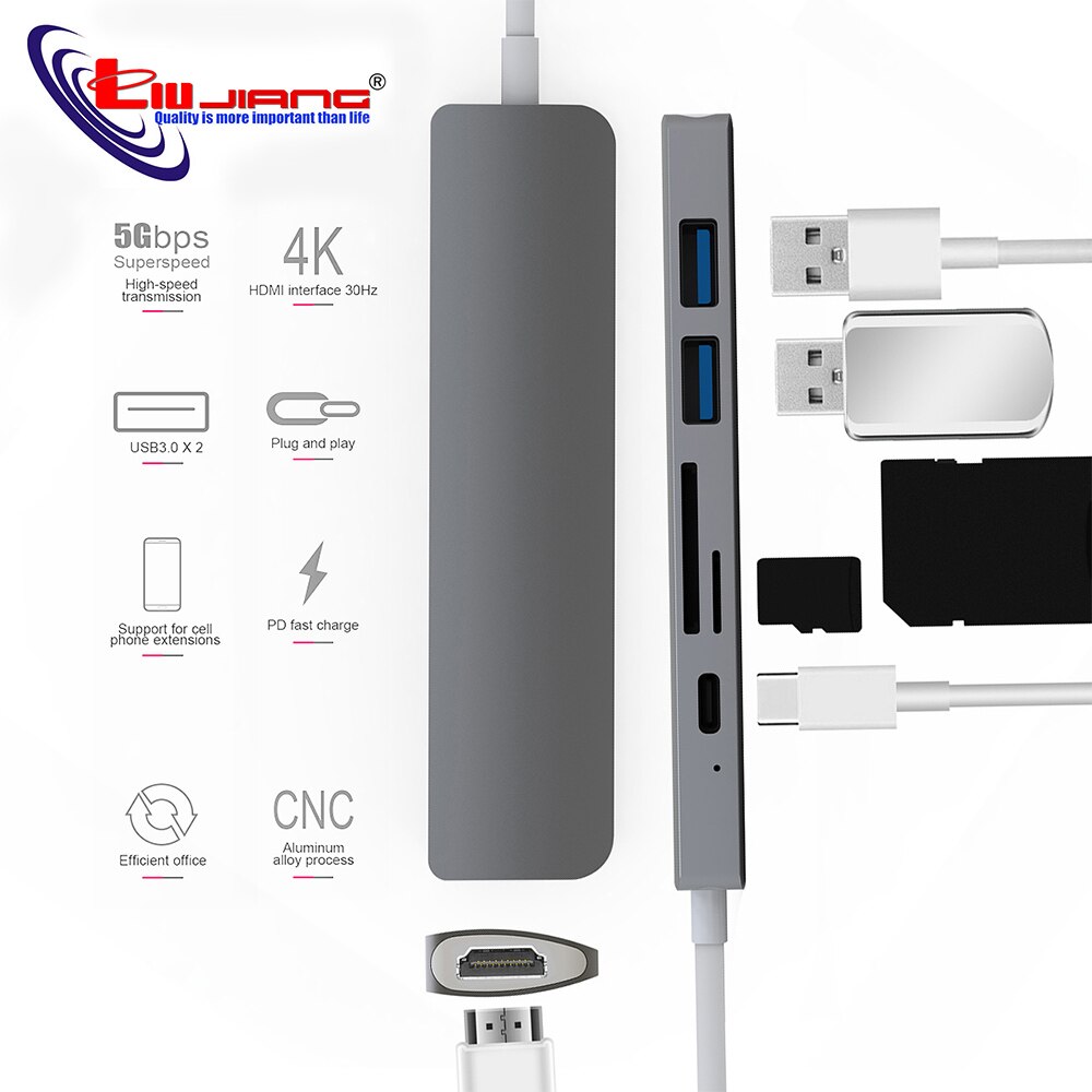 USB Type C HUB Thunderbolt 3 Adapter USB-C HDMI 4 K PD USB 3.0 Micro SD TF Card voor MacBook pro Samsung S9 Huawei Mate 20 P20