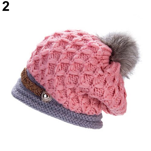 Kvinders fluffy ball strik hæklet strikning uld flettet baggy beanie ski hat cap