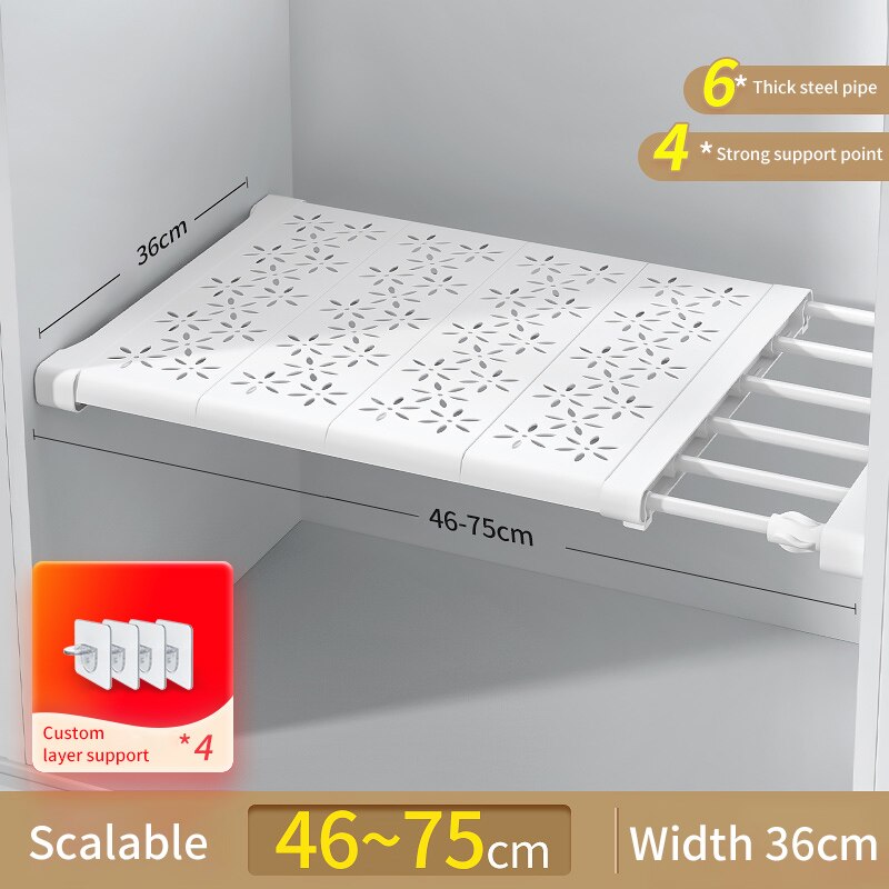 Joybos Opslag Planken Closet Organizer Telescopische Planken Wandmontage Rekken Voor Garderobe Keuken Badkamer Accessoires: W36xL46-75cm