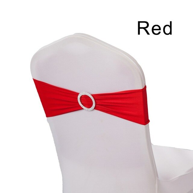 DEAREST 25PCS Spandex Chair Bands Spandex Chair Sash Stretch Lycra chair bands with buckle Wedding Decoration free Ship: red