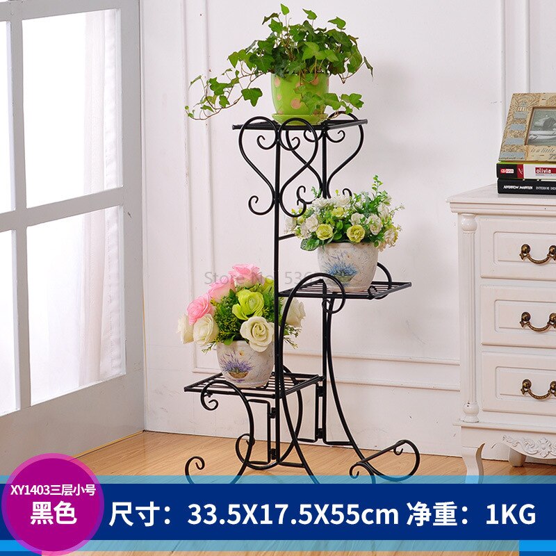 Bloemen Metalen Vloer Plank Indoor Plant Stand Bloem Rack Tuin Bloemen Stands Outdoor Plant Plank: Small 3ayer black