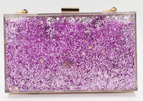 Minaudiere transparent, petit sac à main de luxe pour les femmes,en acrylique,avec cristaux et straps à chaine unique,disponible en plusieur couleurs: purple