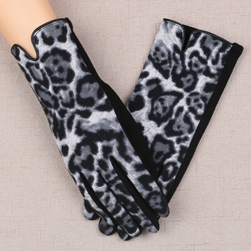 Kvinders vinter leopard handsker tynde kashmir varme fuldfinger touch screen handsker kvindelige uld varme  k11 #39: Sort grå