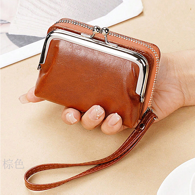 wallet, ladies' bag, buckle, coin purse, zipper clip bag, mini handbag, multi card slot, in stock: Blue