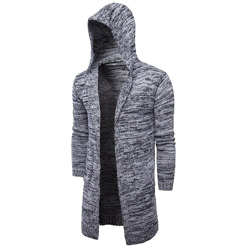 Cardigan Long à capuche pour homme, chandail tricoté, brodé, nouvelle , automne,: gray / M