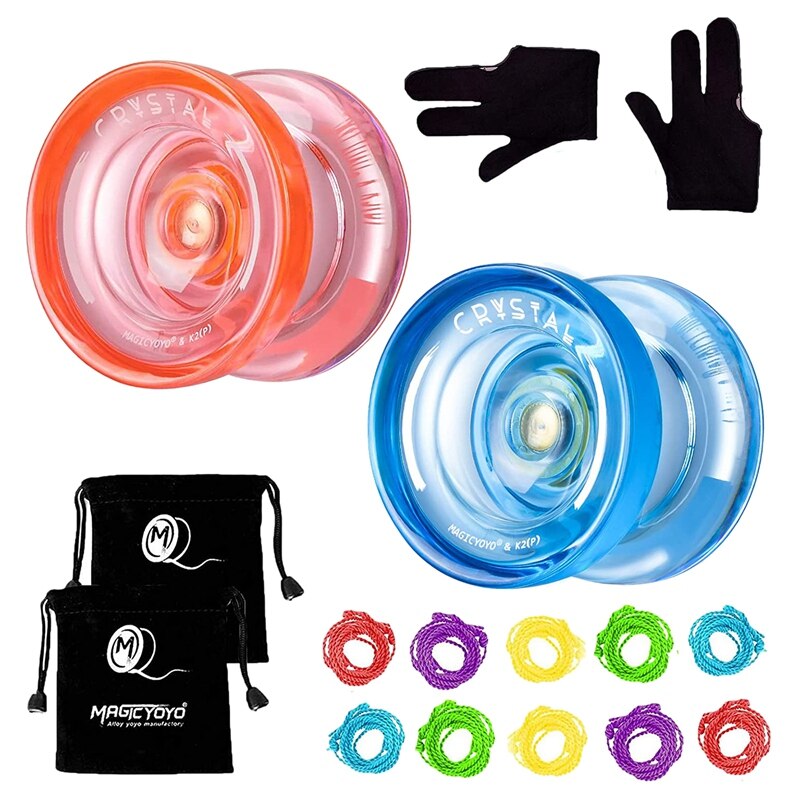 Magicyoyo K2 Responsieve Fingerspin Yoyo Voor Kinderen Beginners Crystal Yoyo Voor Kinderen Beginners Jojo Met 2 Handschoenen, 2 Tassen, 10 Strings: Default Title