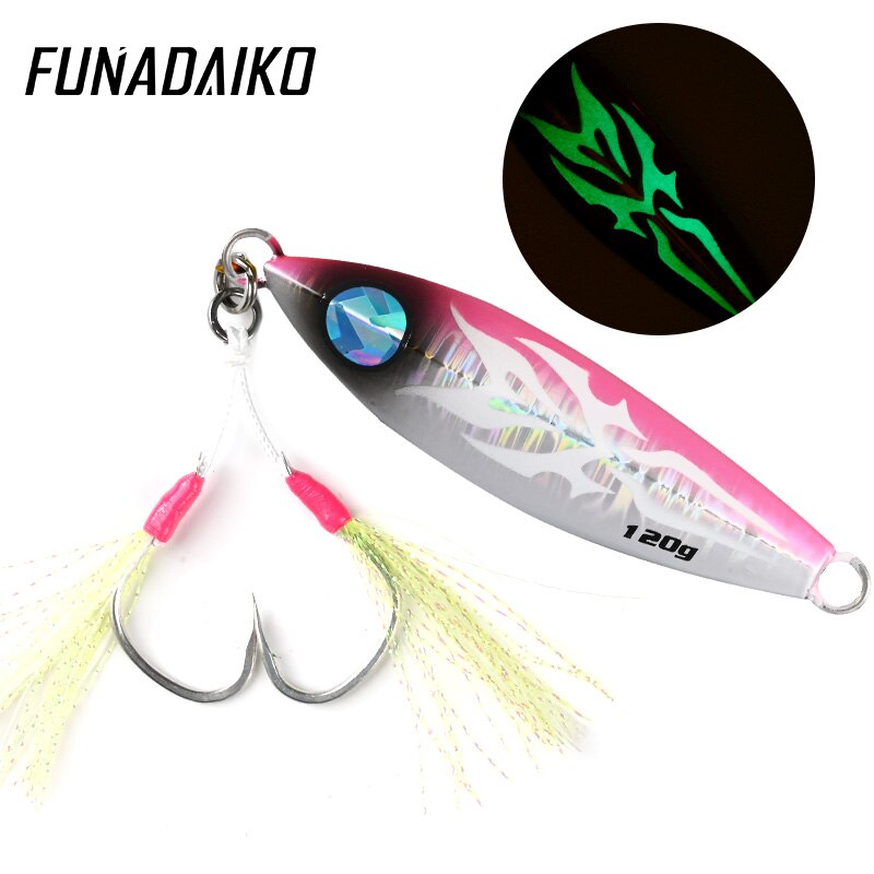 Funadaiko isca keinotekoinen lumo jigi jiggaus uistin kalastusjigi 120g 150g 200g 300g uistin hidas jigi koukuilla kalastusvälineet: Vaaleanpunainen / 150g
