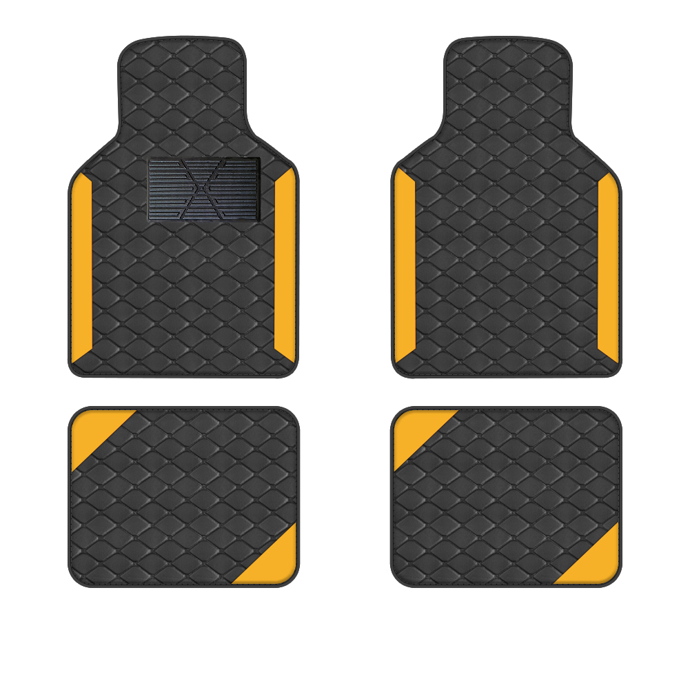 4 stücke Luxus Teppich Boden Matte Set Für Linkslenker Universal Auto Matte Schutz Pad Pu Leder Für Tragen-beständig Nicht Slip: YELLOW