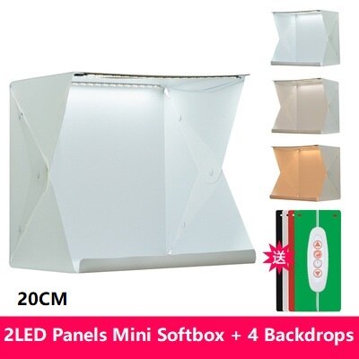 Boîte à lumière LED 40CM, Mini Studio de photographie Portable, Kit de fond et 6 arrière-plans de couleurs, boîte à lumière USB pour téléphone DSLR: 20CM 2LED Panels-4PC