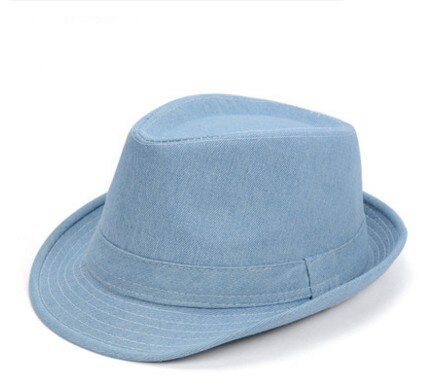 Klassische Denim oben Fedora Hütte Für Männer Steampunk Formale Gentleman Dickens Kostüm Hüte draussen Geizig Krempe Kappen: Blau
