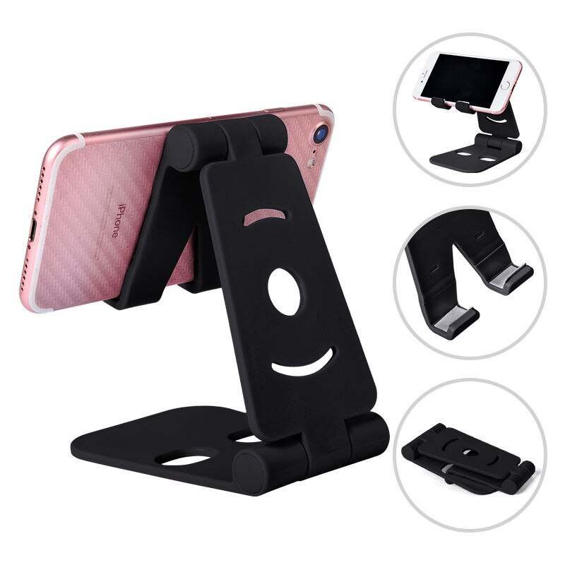 1PC Universal Adjustable Mobile Phone Holder for iPhone Huawei Xiaomi Plastic Phone Stand Desk Tablet Folding Stand Desktop: Black