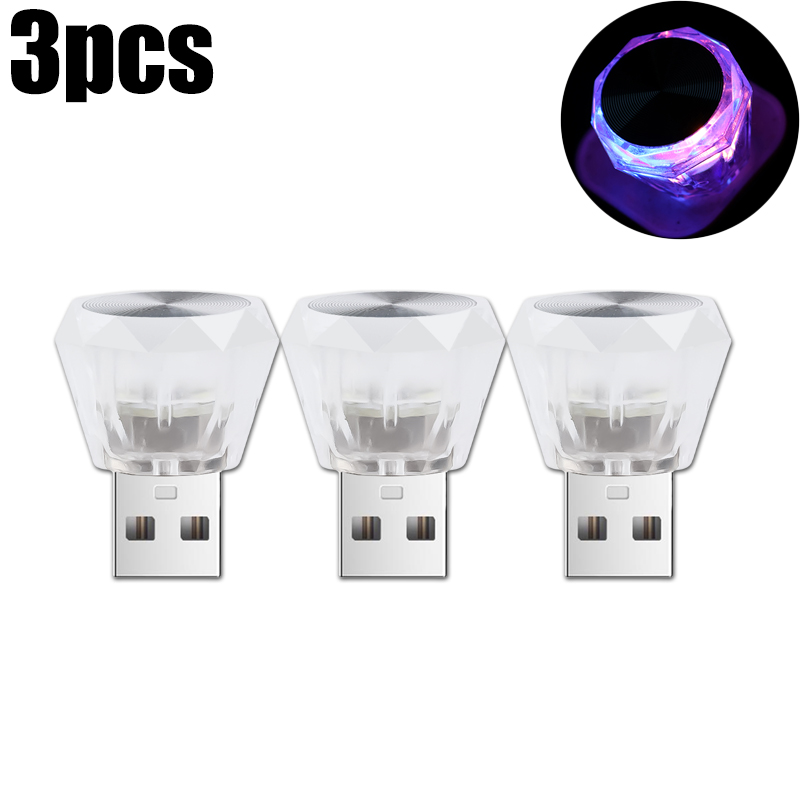 1/3 Pz Mini USB 5 V Auto LED Lampada Ambientale Interni Luce Notturna Casa Auto Cristallo Colorato Flash Luci Atmosfera Lampadina Decorativa: Arancione