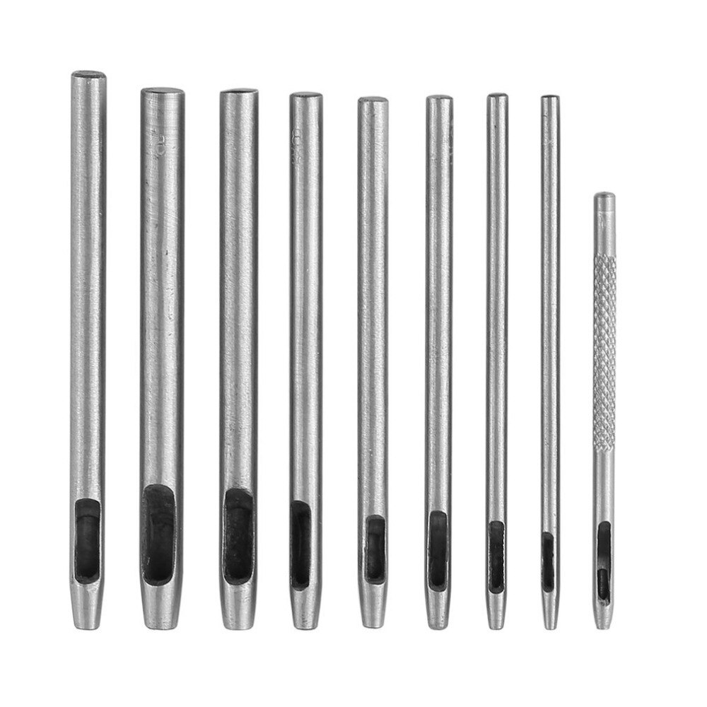 9 stks/set Metalen Lederen Tool Lederen Perforators Drukknoop Installatie Kit Holle Puncher Riem Punch 1.5mm-5mm