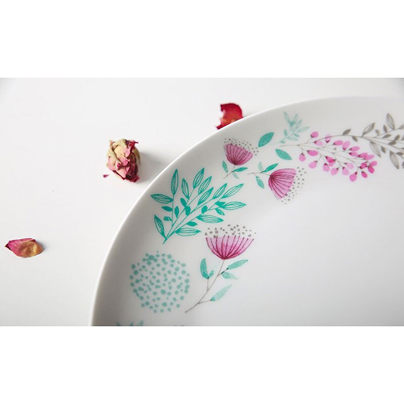 Servies Bone China Plaat Schotel Op-geglazuurd Bloemen Bloem Gedrukt Ronde Platen Steak Taart Witte Schotel prijs