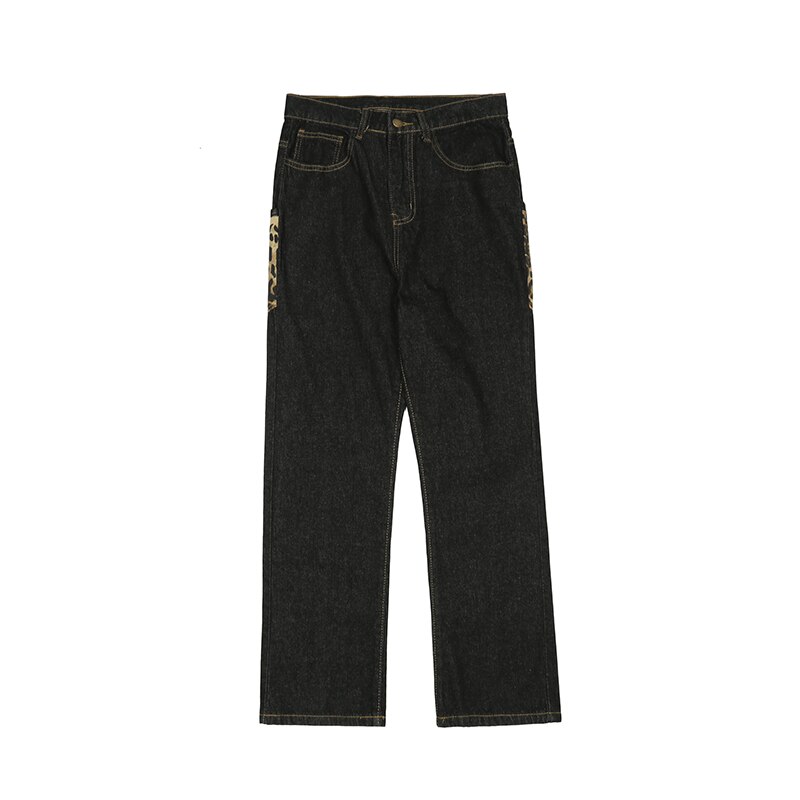 Achterzakken Leopard Stars Borduren Ripped Spliced Heren Denim Broek Lente High Street Oversized Casual Losse Jeans Broek