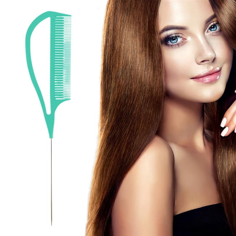 Kappers Kam Stalen Tip Staart Kam Hoogglans Haar Kam Rvs Handvat Haar Kam Anti-Statische Styling Care haar Kam: green