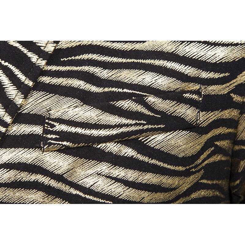 Shenrun herr kavaj slim fit jacka tiger randigt tryck kostym jackor scen sångare värd kostym casual kavaj guld silver
