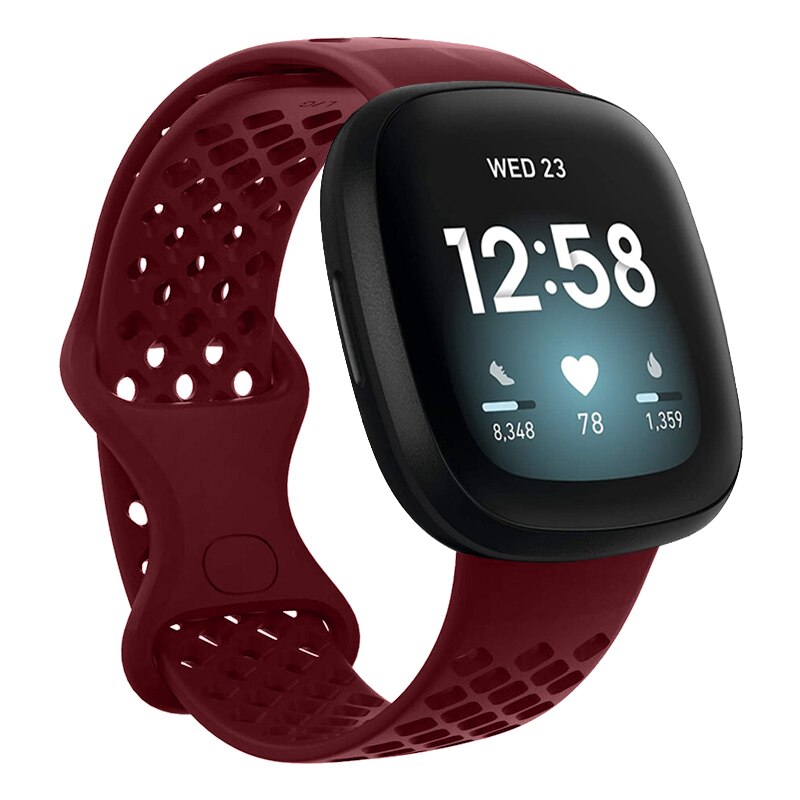 Sport Watch Band for Fitbit Versa 3 Strap Soft Breathable Silicone Bracelet Wristband for Fitbit Sense Accessories Women Men S L: Wine / S(5.5-6.7inch)