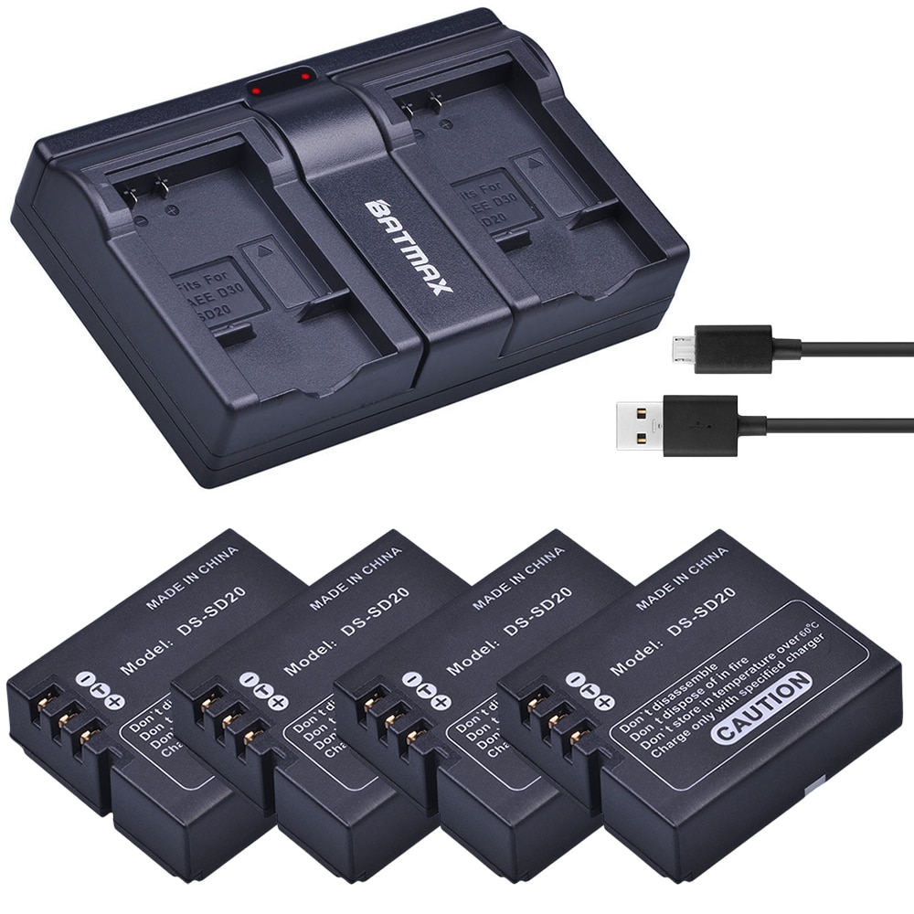 4 pièces DS-SD20 SD20 DS SD20 Batteries + Chargeur Double USB pour Rollei 3 S 4 S 5 S ActionPro SD20F WiF Rollei 3 S D'action Caméras De Sport