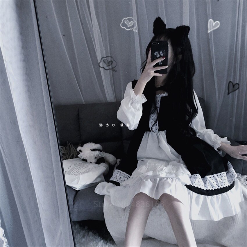 Vestido gótico japonés de Lolita para mujer, ropa europea, Punk, gótico, vestidos victorianos, Kawaii, Lolita, para chicas Harajuku Medieval