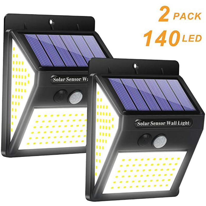 Solar Lights Outdoor 270° Lighting Angle Wireless IP65 Waterproof Outdoor Solar Security Light For Porch Garden Yard Fence Patio: 140LED 2Packs