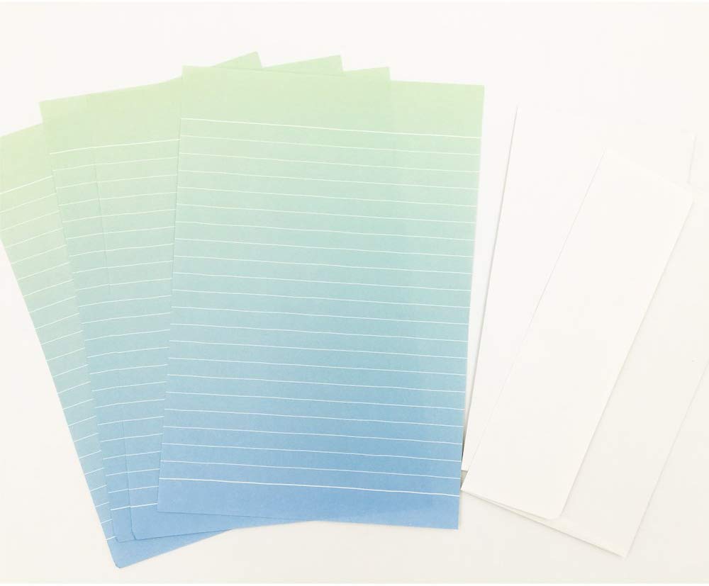 Graduated Color Letter 4 PCS Writing Lined Paper and 2 PCS Envelopes Stationary Set For Kids Boys Girls Office School: Blue-Green