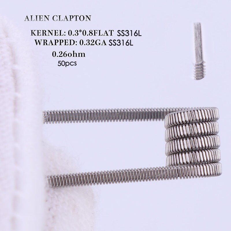 XFKM 50 pcs alien fused clapton tiger mix flat twisted coils premade wrap wires Quad hive Heating Resistance coil a1: alien 0.26 316 50