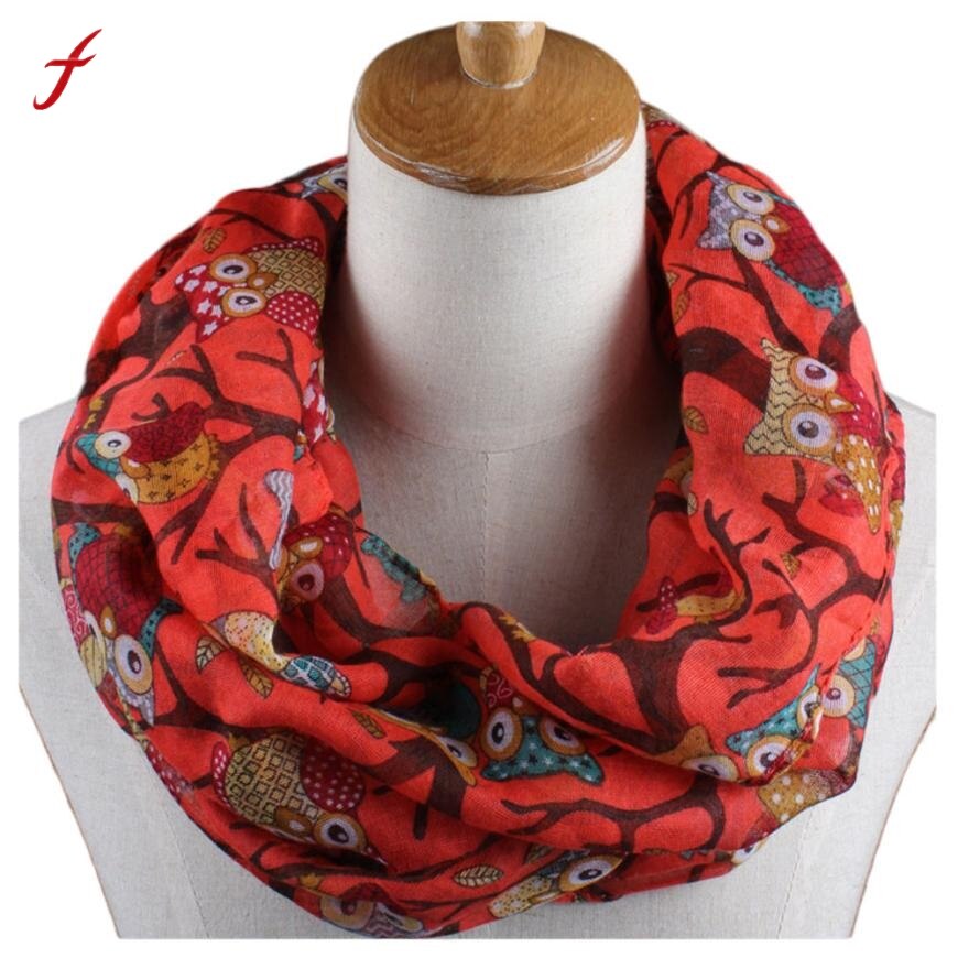 Feitong pañuelo foulard mujeres anillo Bufandas femenino patrón de búho impresión Echarpe para Mujer chal Wrap Bufandas Mujer invierno bufanda