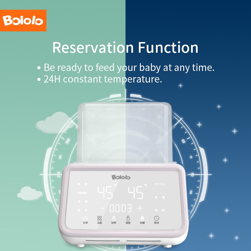 Bololo mælkevarmer flaske sterilisator automatisk multifunktionel intelligent termostat med led lys kan lave en aftale 220v