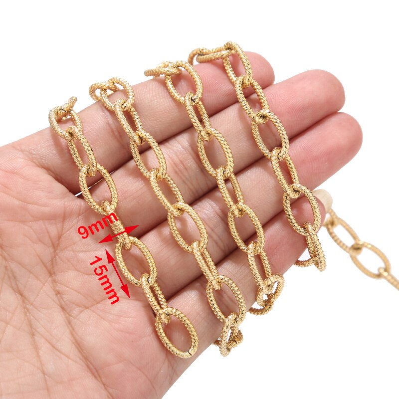 Cadenas gruesas de acero inoxidable de 1 metro, cadenas doradas de 9x15mm, con textura Punk, Gargantilla, cadena para DIY, accesorios para fabricación de joyas: Gold