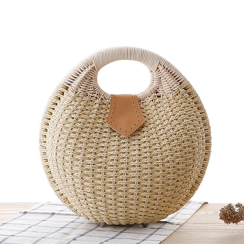 Zomer Strand Zak Stro Tas Shell Vormige Voor Dames Vrouwen Mode Handtassen Handgemaakte Bohemian Bali Rotan Handtassen Vrouwen Purse: Beige